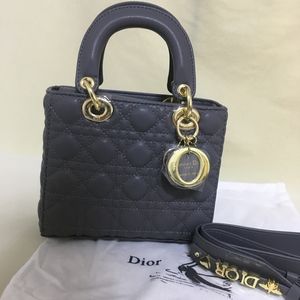 Lady Medium Grey Gold Hardware Lambskin Leather Cross Body Bag